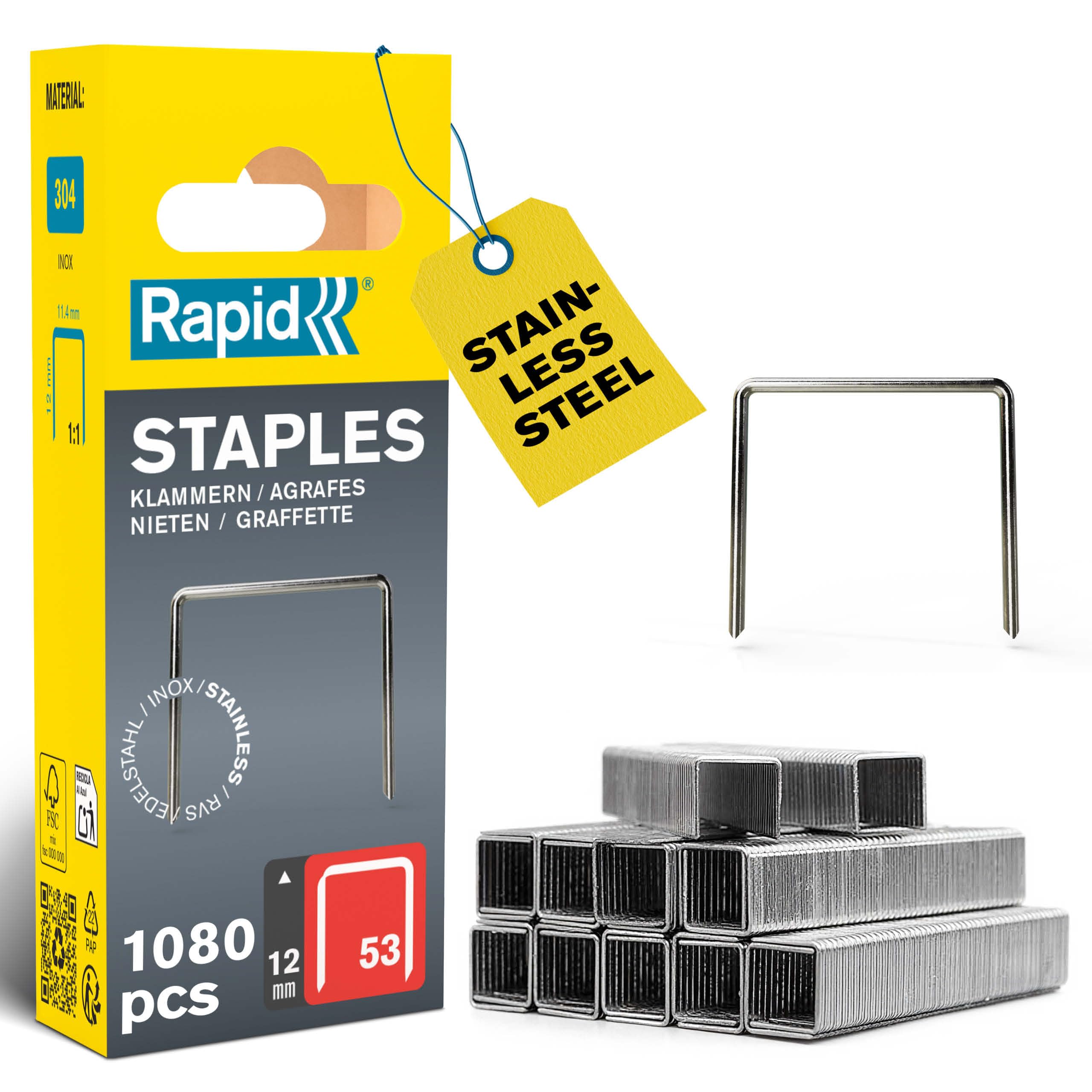 Rapid High Performance Staples, Stainless Steel, No.53, Leg Length 12 mm, 40109512 - 1080 Pieces