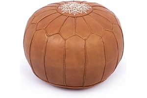 Marrakesh Gallery Genuine Leather Round Pouf Unstuffed - Moroccan Ottoman Footstool, Footrest Cover - Boho Decor - Bohemian Living Room, Bedroom, Kids Room, Gift & Wedding