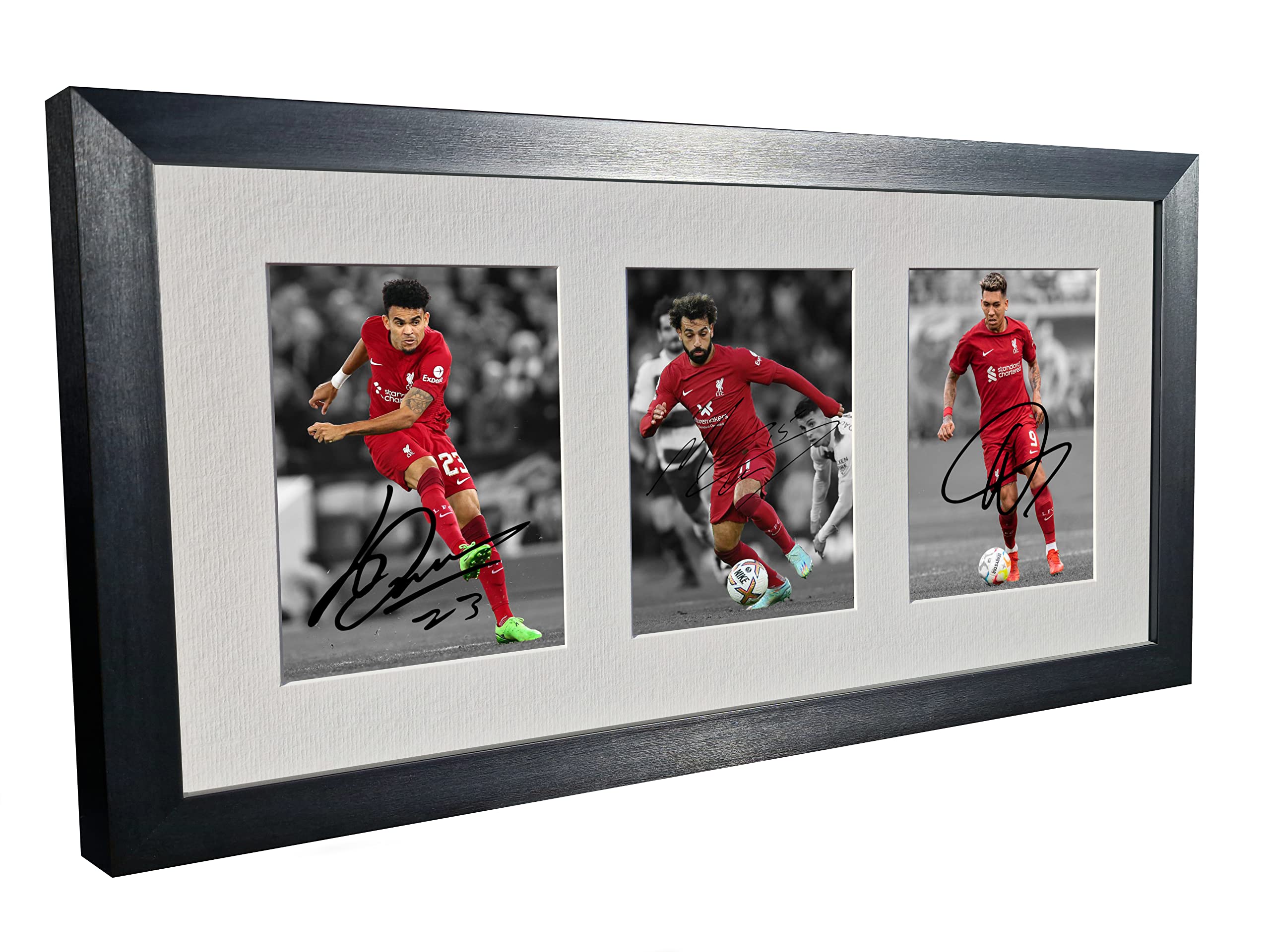 Signed Black 2022/23 Liverpool - Luis Diaz - Roberto Firmino - Mo Mohamed Salah - Autographed Photo Photograph Picture Frame Football Soccer Poster Gift