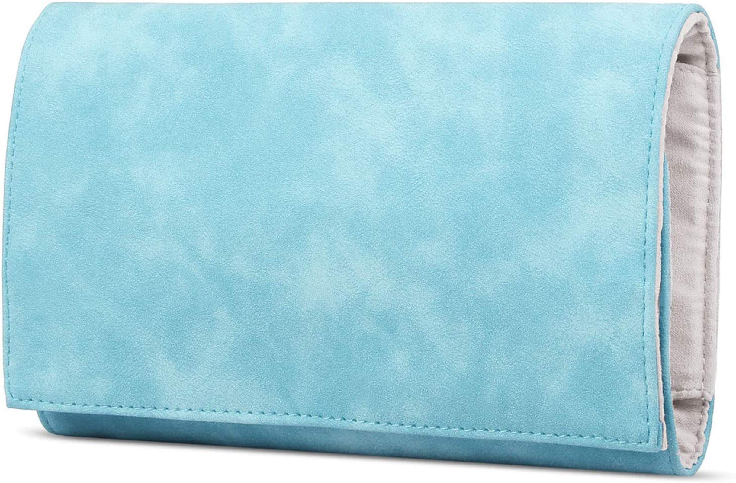 Jewellery Organiser Roll,Lightweight Travel Leather Suede Make Up Bag,Portable Jewellery Storage Box Case for Multiple Necklace Earrings Rings Bracelet for Christmas Wedding Birthday Girls Gift Blue