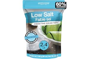 Aromasong Low Sodium Sea Salt - 100% Natural - 60% Less Sodium - Bulk 2.43 Lb Bag - Fine Grain Potassium Chloride with Dead S