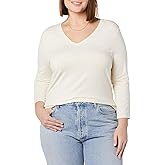 Amazon Essentials Women's Regular-Fit 3/4 Sleeve V-Neck T-Shirt (Available in Plus Size)