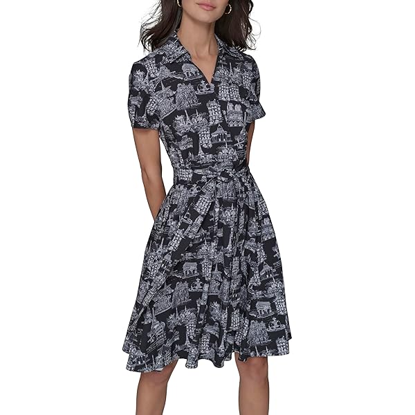 KARL LAGERFELD Paris Women's Short Puffed Sleeve V-Neck Hanky Hem Belted  Midi Dress, Teaberry Combo, 2 at Amazon Women's Clothing store
