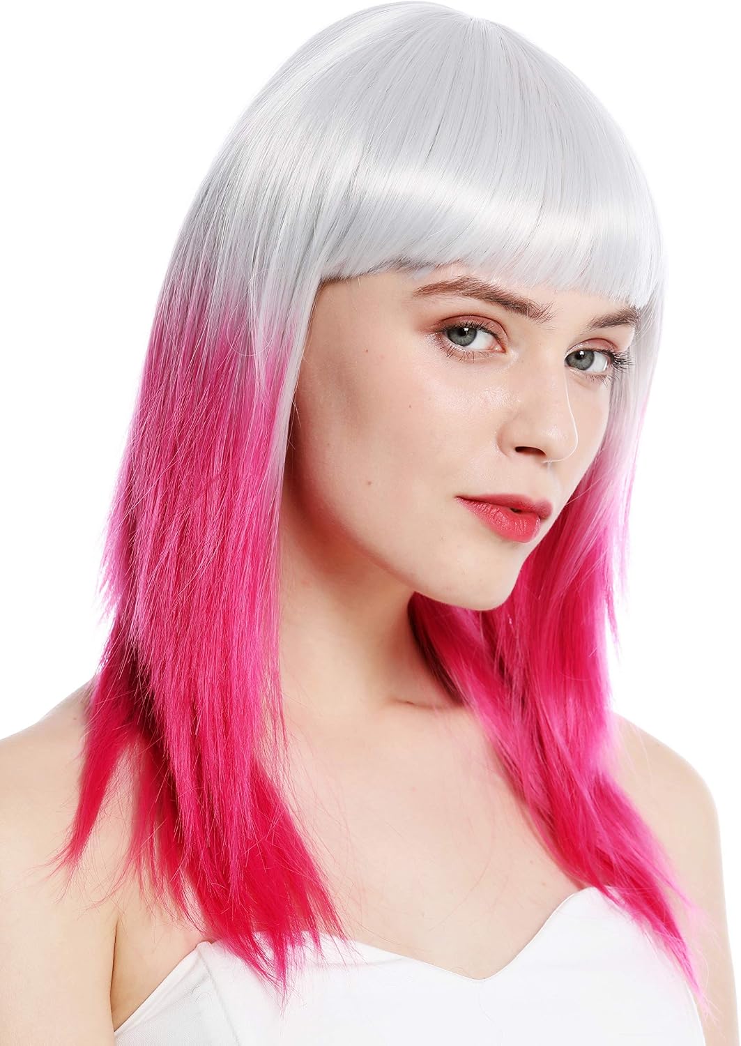 WIG ME UP, 8967-8CR60 women's quality wig cosplay long fringe sleek ombre mix light grey pink rose, Gray-pink mix (8CR60)
