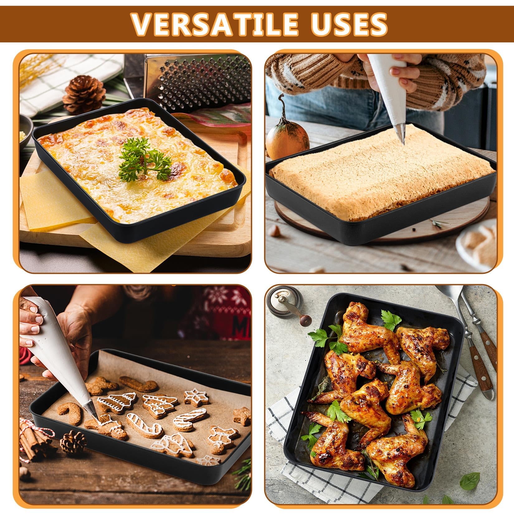 P&P CHEF Nonstick Lasagna Pan Rectangular Cake Pan, 12.3 Inch Deep Baking Pan for Brownie Meats Lasagna, Rectangular Bakeware for Oven Use, Easy Clean & Heavy Duty, Stainless Steel Core, Black