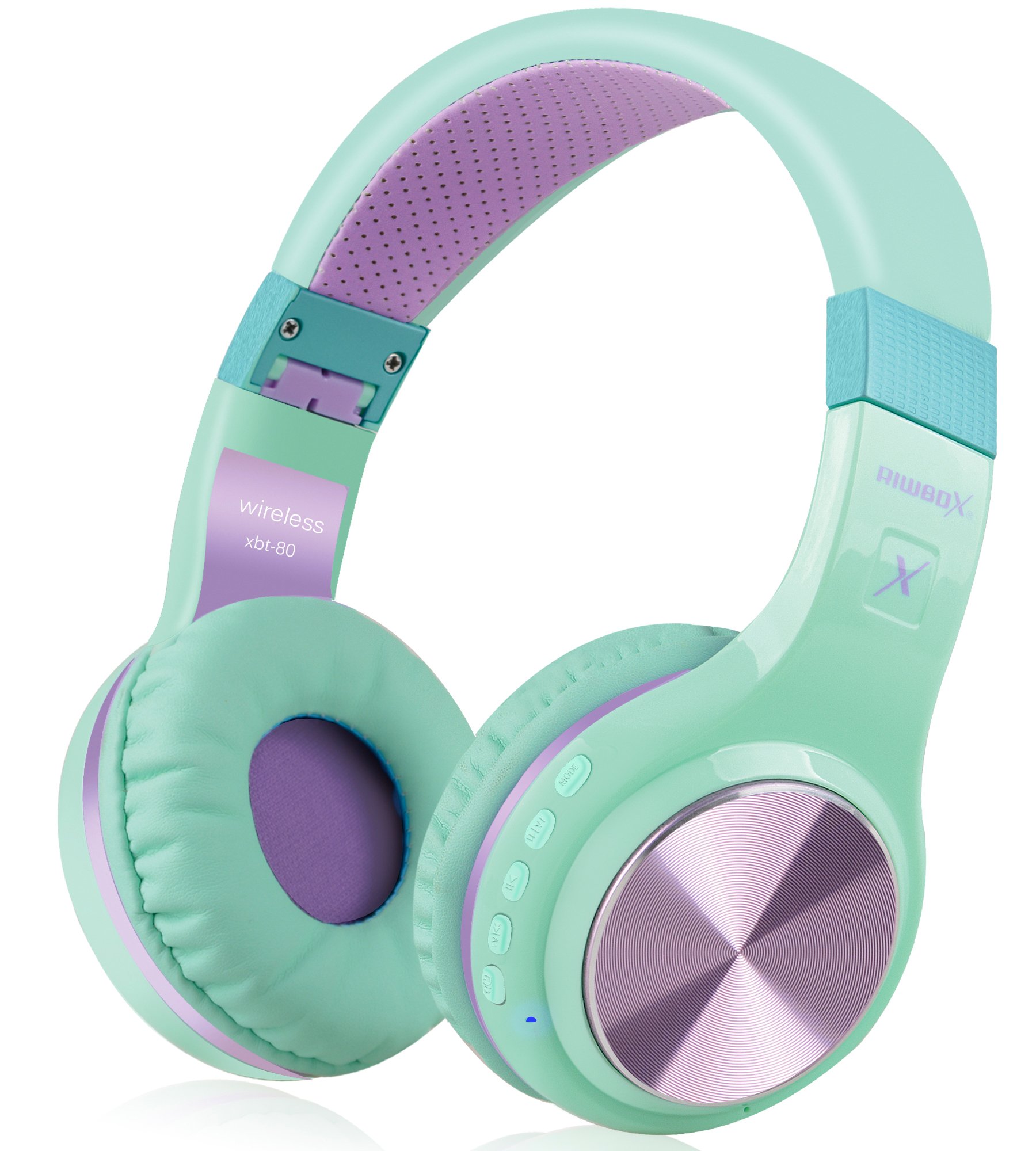 Riwbox Bluetooth Headphones, XBT-80 Wireless Foldable Headset Over Ear Headphones with Mic and Volume Control for Phone Tablet TV PC (Purple Green)