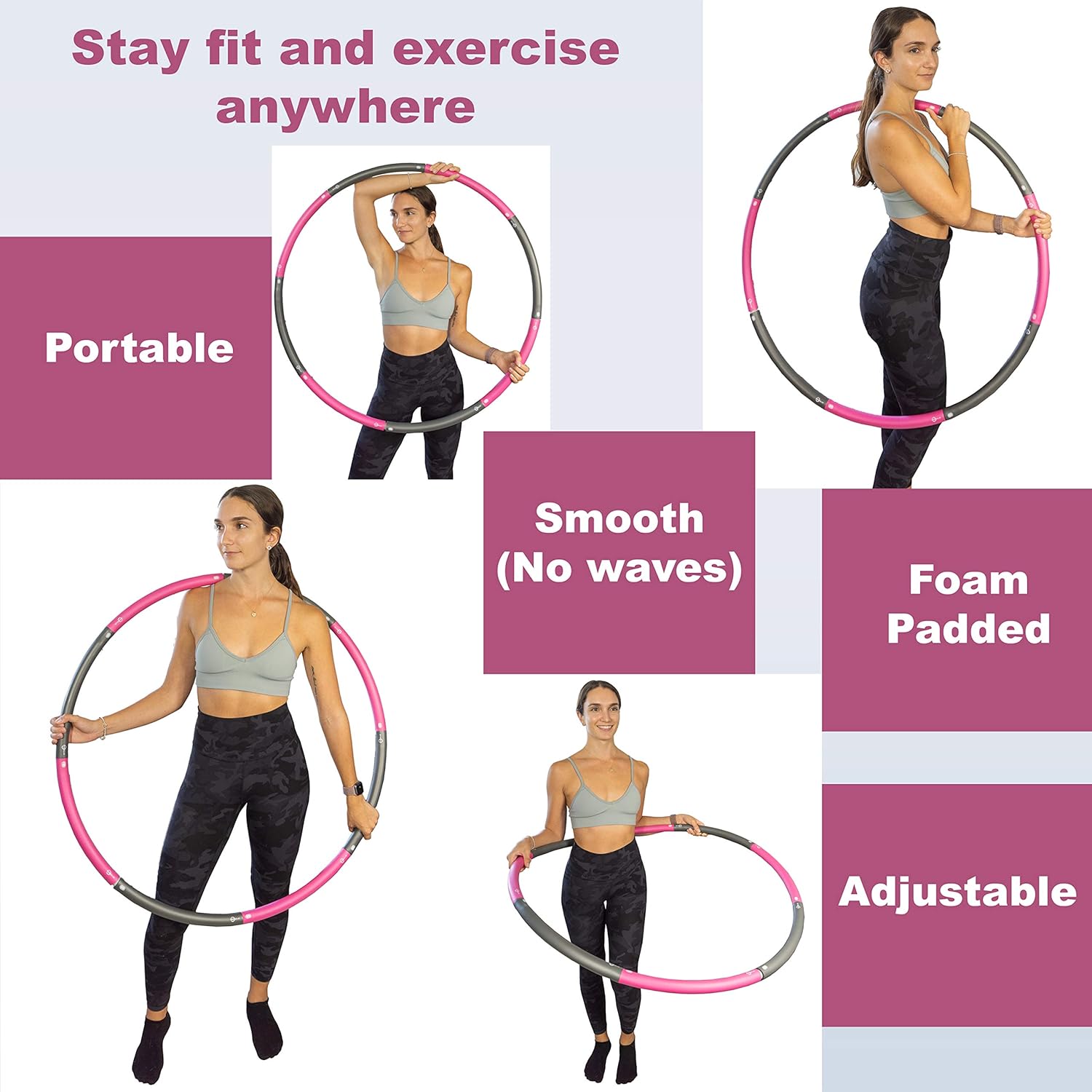 Better Sense Hoola Hoop for Adults - 8 Section Detachable Hoola Hoops, 2lb Weighted Hoola Hoop for Exercise - Portable Smooth & Soft Padding Weighted Hula Hoop with Jump Rope & Resistance Band: Toys & Games