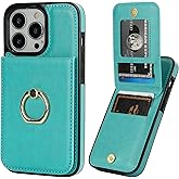 KIHUWEY for iPhone 13 Pro Case Wallet with Credit Card Holder, 360° Rotation Ring PU Leather Magnetic Clasp Kickstand Heavy Duty Protective Cover for Women and Men 6.1 Inch (Mint Green)