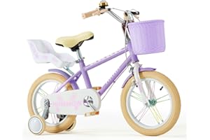 HOMMOW Kids Bike for Girls Boys Ages 3-12 Years, 12 14 16 Inch Kids Bike with Training Wheels, Streamers, Basket and Doll Seat, Children Bicycles with Dual Brake System, Multiple Colors