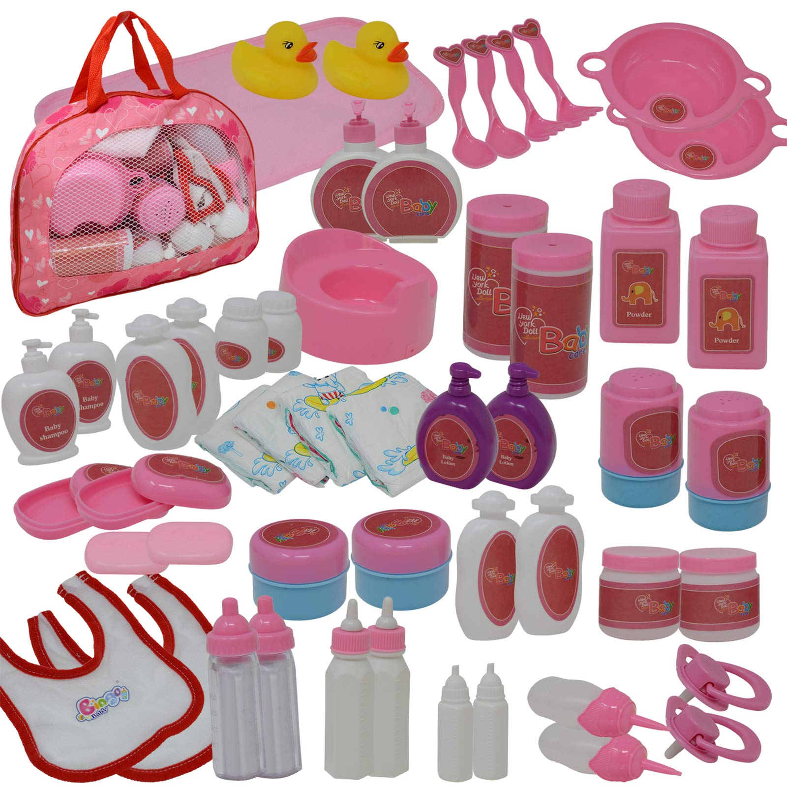 The New York Doll Collection 50 Piece Baby Doll Feeding & Caring Accessory Set in Zippered Carrying Case - Accessories for Dolls