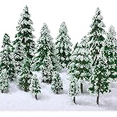 Skylety 35 Pieces Model Trees 1.2-6.3 Inch Mixed Miniature Trees Diorama Supplies Fake Plants Train Scenery Landscape Christmas Village Architecture DIY Crafts(Green,Snowy Cedar)
