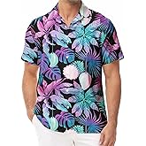 KYKU 80s Costume 90s Clothes Hawaiian Shirt for Men Button Down Shirts Short Sleeve Retro Disco Outfits