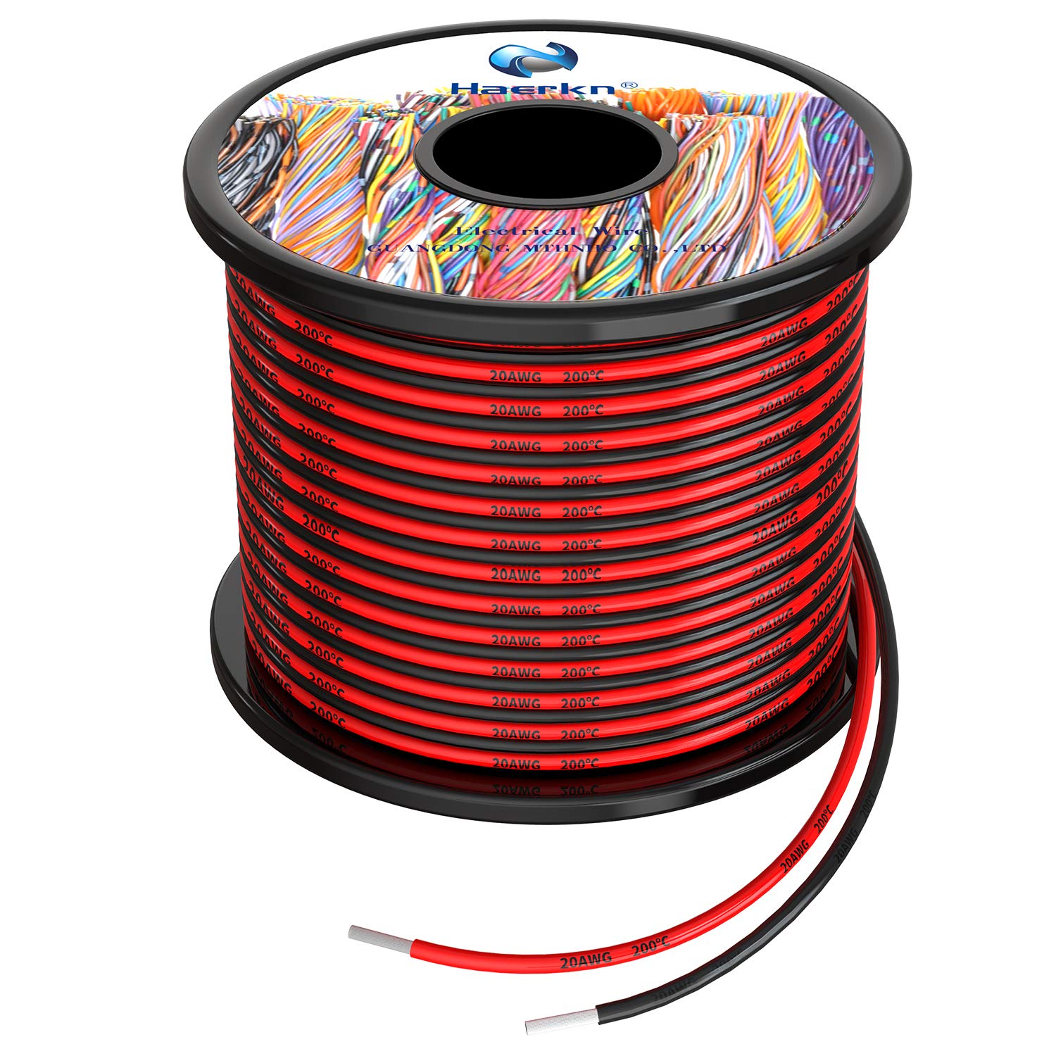20awg 0.5mm² Silicone Electrical wire Cable 200ft [Black 100ft Red 100ft] Separete wire Hook Up oxygen free Stranded Tinned copper wire High Temperature Resistance Spool