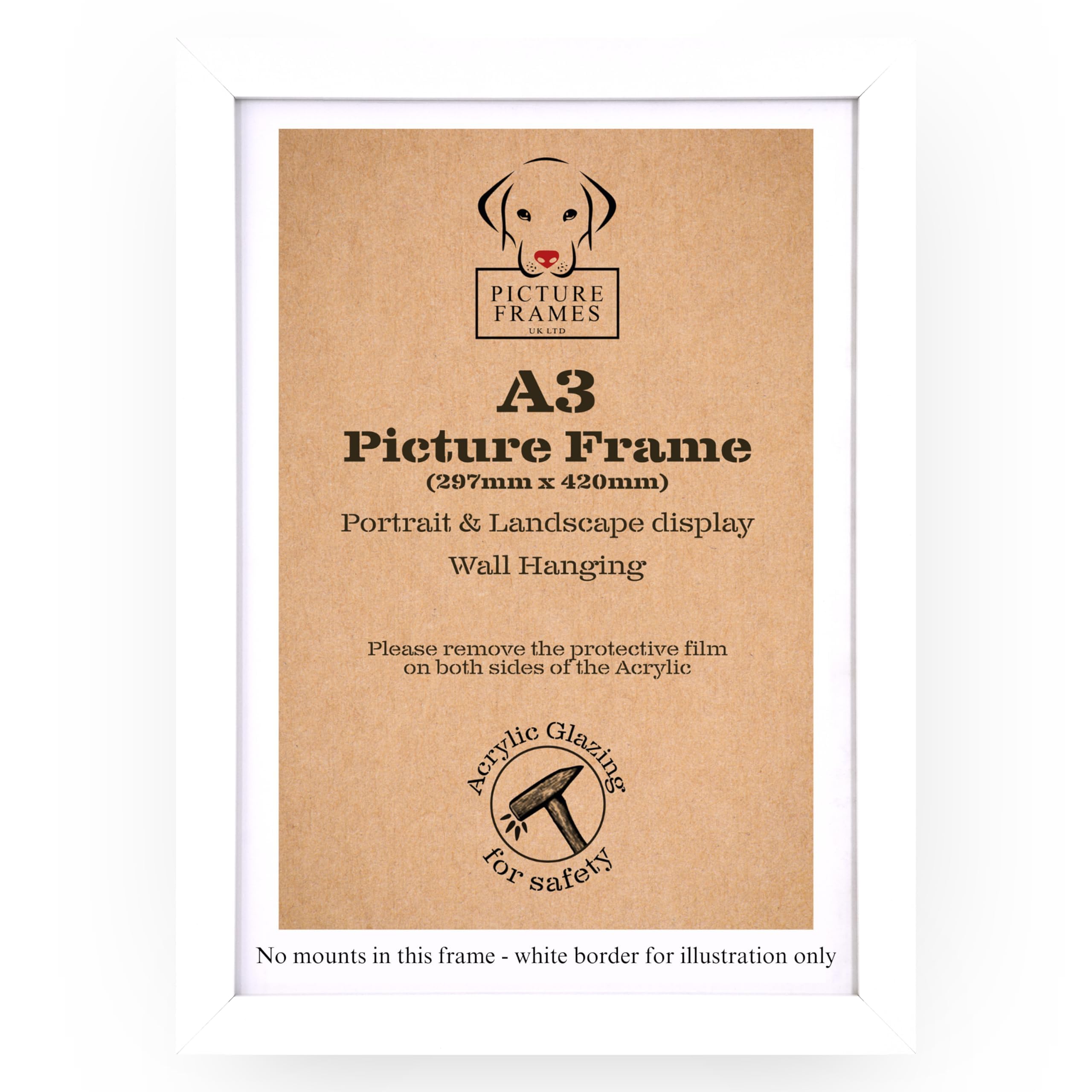 A3 White Picture Frame For A3 Poster - White A3 (29.7x42cm) Picture Frame / A3 Frame - Wall Hanging - Landscape and Portrait