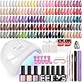 PHOENIXY Gel Nail Polish Kit with U V Light 48W, 66 Pcs 135 Effect Gel Nail Polish Set Base Glitter Top Coat Gel Nail Kit Manicure Tools Gifts for Women