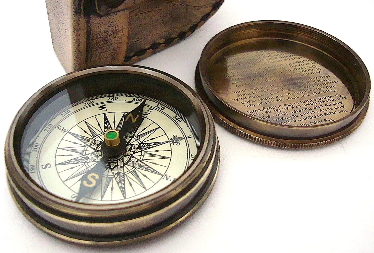 Robert Frost Poem Compass-Pocket Compass w Leather Case functional compass