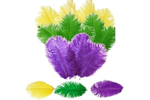 EYIGYLYO 15 Pcs Mardi Gras Ostrich Feathers for Crafts, 6-8 inch Colorful Feather Purple, Green, Gold Feathers for Mardi Gras DIY Crafts, Vase, Party Centerpieces