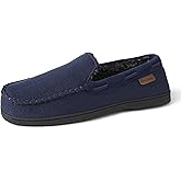 Dearfoams mens Keaton Memory Foam Indoor Outdoor Moccasin With Wide Widths Slipper