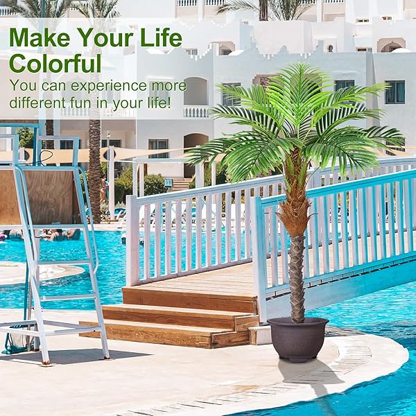 KEEPLUSH 5FT ARTIFICIAL PHOENIX PALM TREE FOR OUTDOOR INDOOR DECOR, FAUX COCONUT SILK PALM TREE TROPICAL FAKE TREE PLANT FOR OUTSIDE PATIO INDOOR HOME OFFICE BATHROOM POOL COASTAL DECOR (SET OF 2)