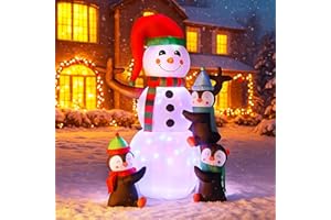 VIVOHOME 6FT Christmas Inflatable Outdoor Decoration, Snowman with Penguin, Navidad Blow Up Yard Decor with Built-in LED Light for Lawn, Garden, Party