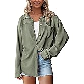 PRETTYGARDEN Women's Textured Oversized Button Down Shirts | Fall Long Sleeve Turn Down Collar Shacket Jacket,Spring Lightweight Knit Tops,Winter Boyfriend Style Cardigan,Casual Blouse