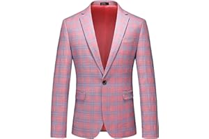 UNINUKOO Men's Blazer Plaid Sport Coat Casual Lightweight Checkered Suit Jacket Summer Jacket Men