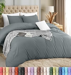 Utopia Bedding Leichtes Bettbezug-Set mit 50 x 65 cm Kissenbezügen, 200 x 220 cm, weiches Mikrofaser-Polyester (Grau)