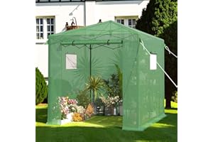 Benass 8X6 FT Pop Up Greenhouse,Greenhouse for Outdoors, Portable Walk-in Greenhouses with Roll-Up Zipper Door, PE Cover Greenhouses for Garden and Backyard, Easy Setup