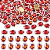 30 Pcs 14 * 10MM Oval Sew on Rhinestones Crystal Gems for Crafting,Flatback Rhinestones Jewels for Crafts,Glass Gemstone with Gold Claw for Clothes Shoes Costume Garment(Light Siam)