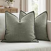 MIULEE Pack of 2 Thick Textured Couch Throw Pillow Covers, Olive Green Decorative Pillow Covers 20x20, Neutral Linen Cushion Cases for Sofa Bed Living Room Modern Farmhouse Home Decor, No Filling