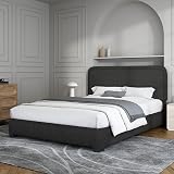 BarnFurin Queen Bed Frame, Boucle Upholstered Platform Bed Frame with Headboard, Soft Rounded Corners, No Box Spring Required, Non-Slip and Noise-Free, Easy Assembly, Black