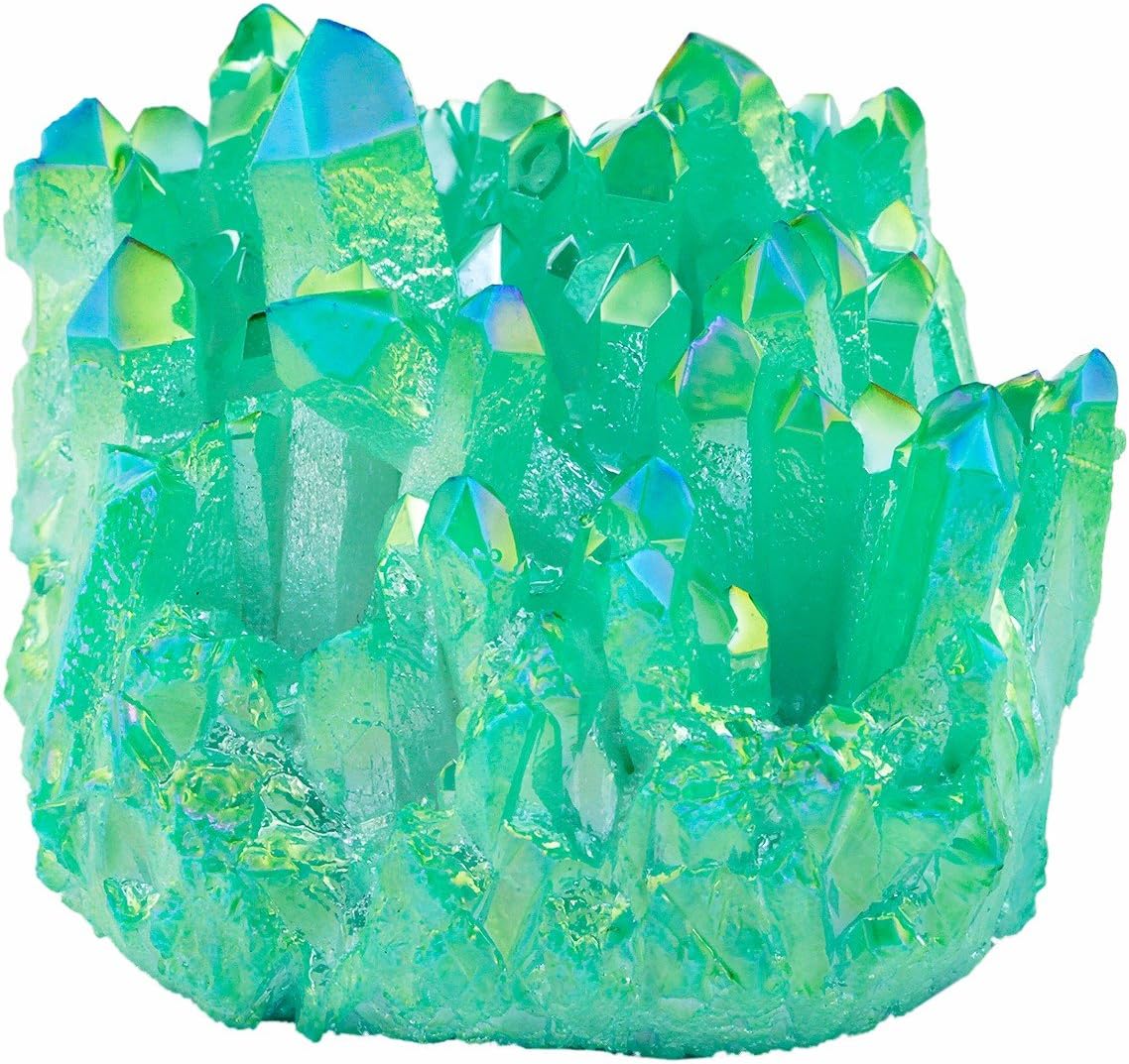 Indoor Fountains & Accessories - SUNYIK Green Titanium Coated Crystal Cluster,Quartz Drusy Geode Gemstone Specimen Specimen Sphere Figurine(0.2-0.3lb)