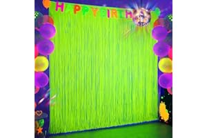 Glow in The Dark Party Supplies - 2 Pack Fluorescent Macaron Yellow Tinsel Foil Fringe Curtains, Photo Booth Prop Backdrop St