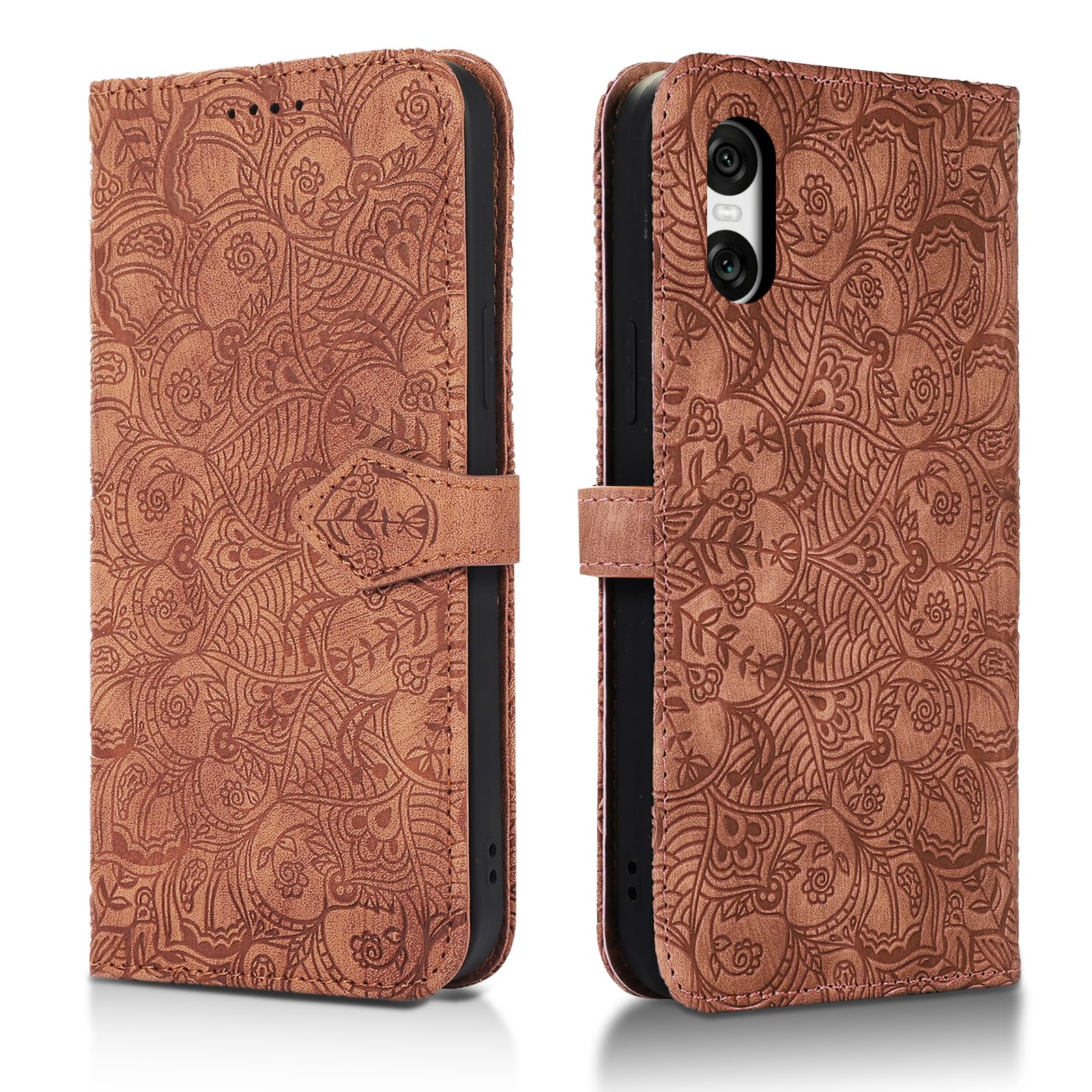 Succtopy Mobile Phone Case for Sony Xperia 10 VI 5G - PU Leather Flip Case with Card Slots and Stand Function - Flip Wallet Cover Case Protective Case in Brown — image 1