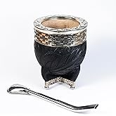 Generic Yerba Mate Gourd with Stainless Steel Bombilla - Handmade Mate Gourd, Mate Drinking Cup, Pumpkin Mate Gourd, Yerba Mate Set, Argentina (Black I), Large
