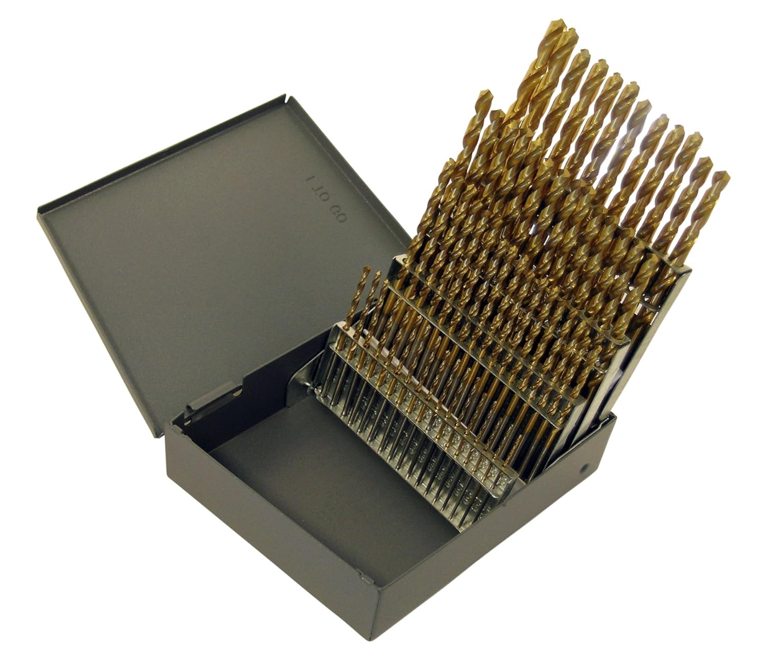 Chicago Latrobe 150 Series Acero De Alta Velocidad Brocas Jobber Longitud Con Caja De Metal, Negro óxido De Acabado, 118 Grado Punto Convencionales, Pulgadas, 21 Piezas, 1/16 " – 3/8 En 1/64" Incrementos