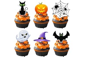 WUHUZSM 36Pcs Halloween Cupcake Toppers and Cake Decorations Set -Spooky Baking Supplies with Pumpkins, Ghosts for Kids Adults Birthday Party