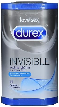 Durex Invisible Kondome, extra dünn für intensives Empfinden, (1 x 12 Stück)