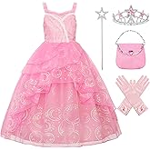 EleFairy Good Witch Costume Girls Glinda Costume Dress Kids Wicked Cosplay Dress Up Outfits for Birthday Halloween 4-10Y