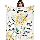Fiwbnasz 90th Birthday Gifts for Women, 90th Blanket, Gift for 90 Year Old Women, 90th Birthday Decorations Gift Ideas for Her, Turning 90 Throw Blanket, Happy 90th Blanket 50" x 60"