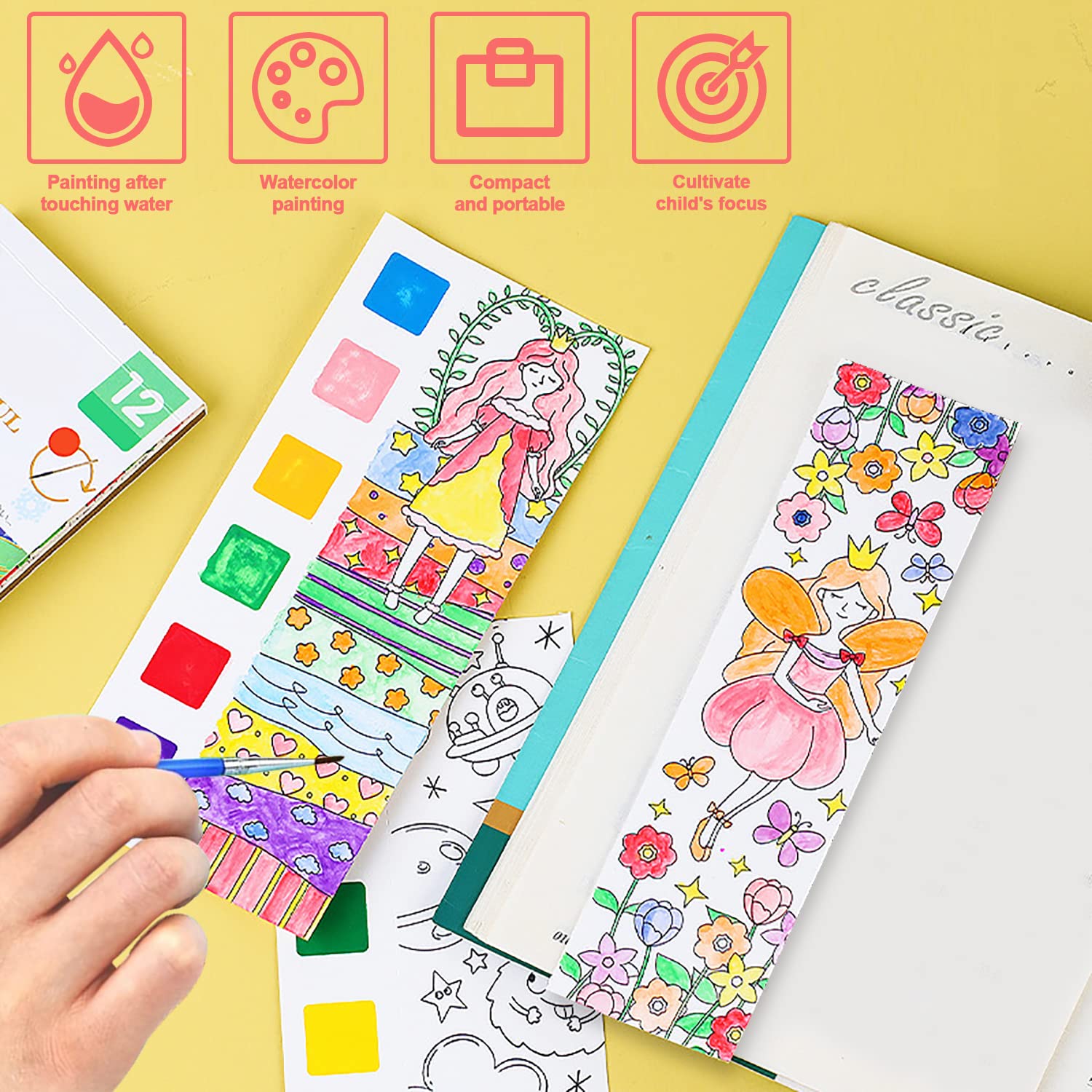 VERENIX 5 Pack Pocket Watercolor Painting Book Set Valentine Day Gift Watercolor Paint Book Travel Pocket Watercolor Kit, Pocket Hand Book Stocking Goodie Bag Stuffer Gifts for Kids