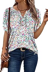 KISSMODA Women's Tunic Tops Casual V Neck Short