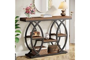 Tribesigns 39.4" Console Table, Industrial 4-Tier Sofa Table Entryway Table with Storage Shelves, Narrow Wood Accent Tables with Metal Frame for Small Spaces, Hallway, Foyer, Rustic Brown