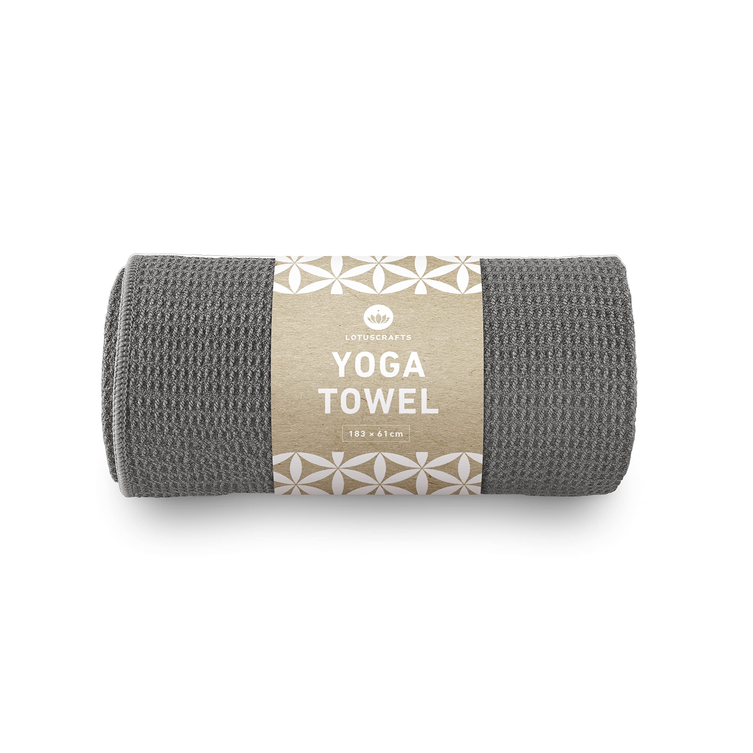Lotuscrafts yoga towel - wet grip - high grip (silicone coating) - 183 x 61 cm - ideal for hot yoga, ashtanga - skin-friendly and absorbent., Anthracit