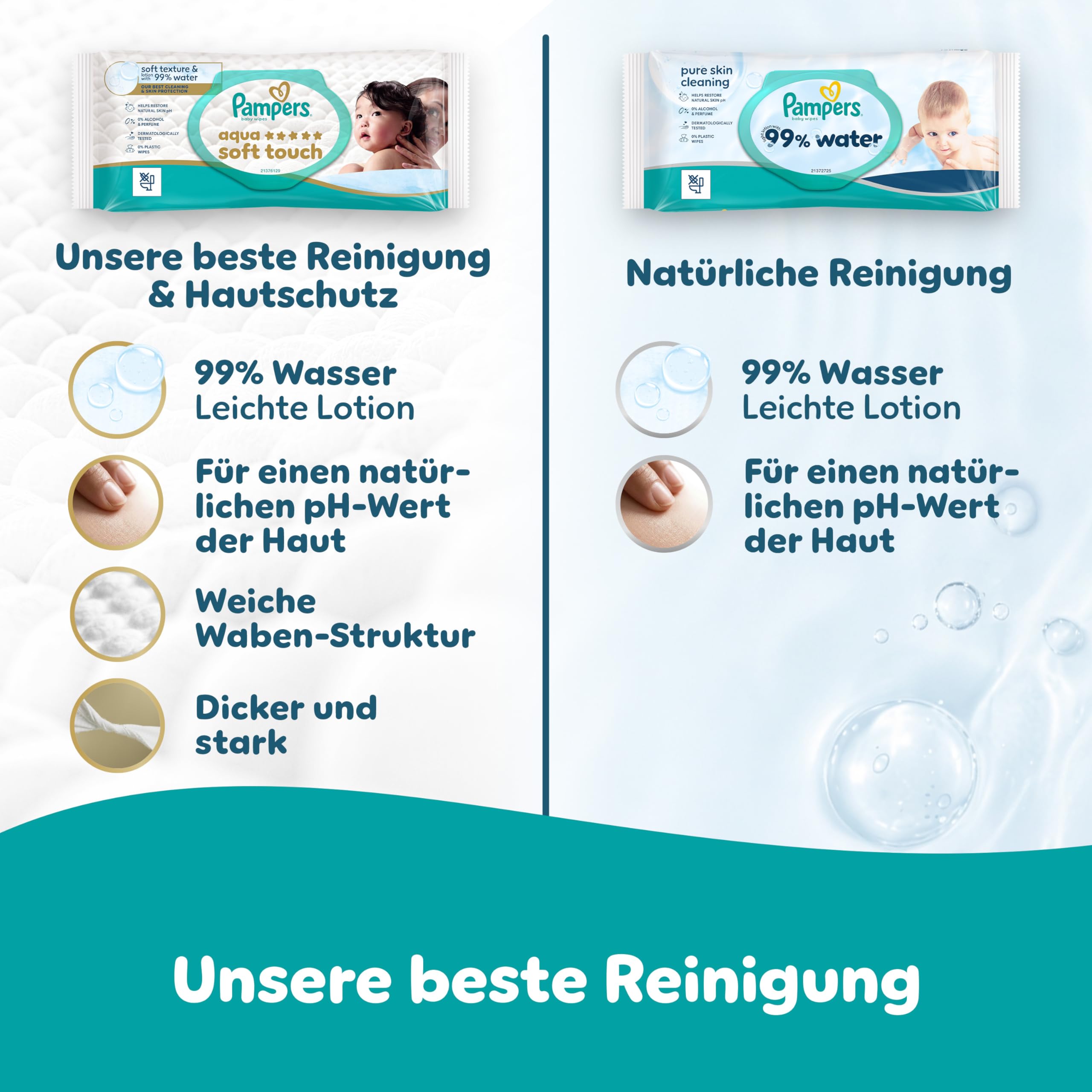 Pampers Aqua Soft Touch Baby-Feuchttücher, 18 Packungen mit 48 Feuchttüchern = 864 Baby-Feuchttücher, weiche Textur & Lotion mit 99% Wasser 3