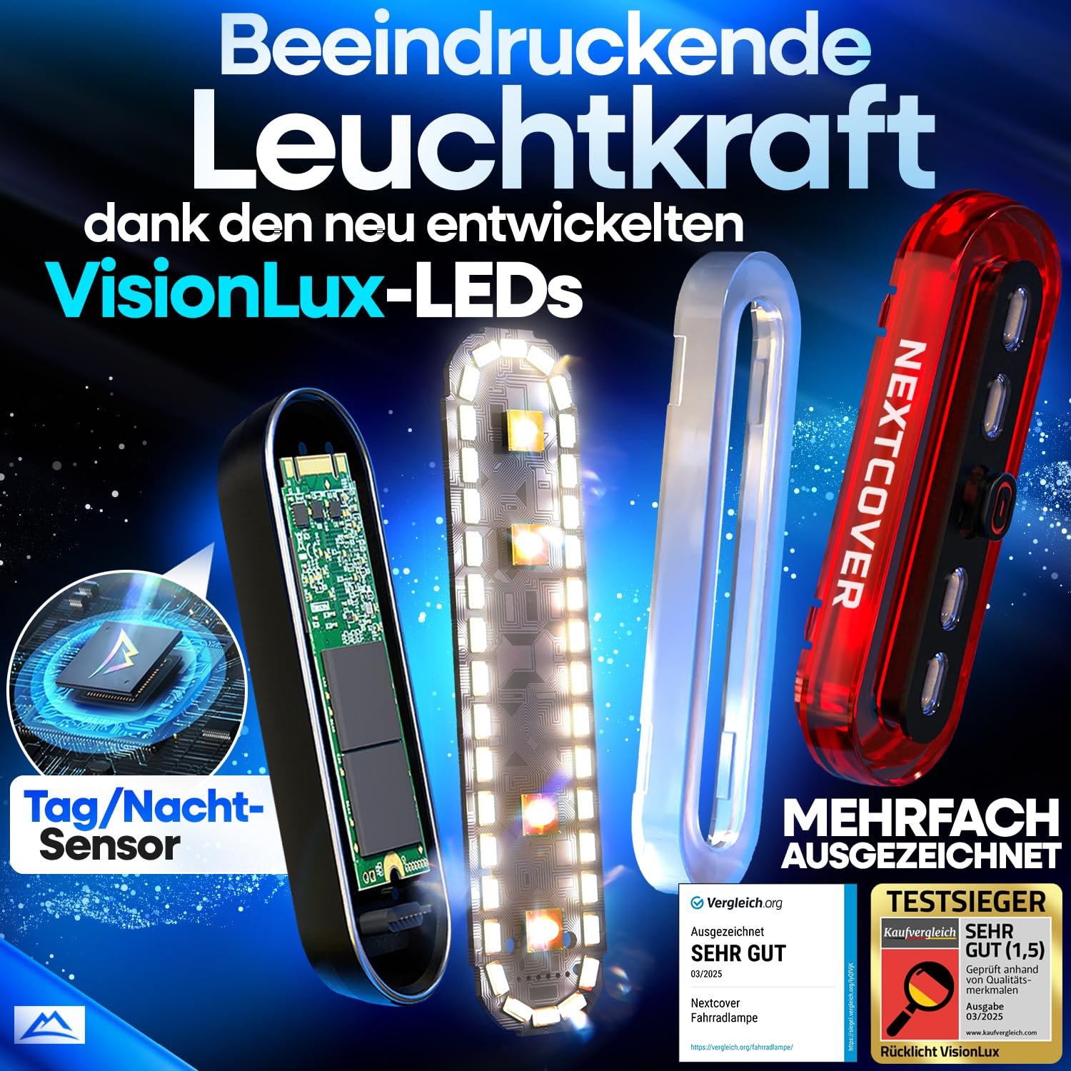 NEXTCOVER® Rücklicht Fahrrad mit [VisionLux] LEDs und Bremslicht I StVZO zugelassen I LED Fahrradrücklicht mit 8 Stunden Akku I Fahrradlicht hinten für Rennrad, E-Bike, Rücklicht 2