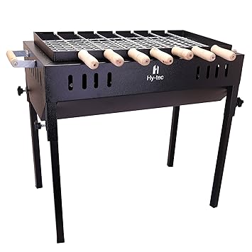 H Hy-tec (Device) Terrace Garden Picnic Barbecue with 7 Skewers & Wooden Handle, 1 Iron Grill &