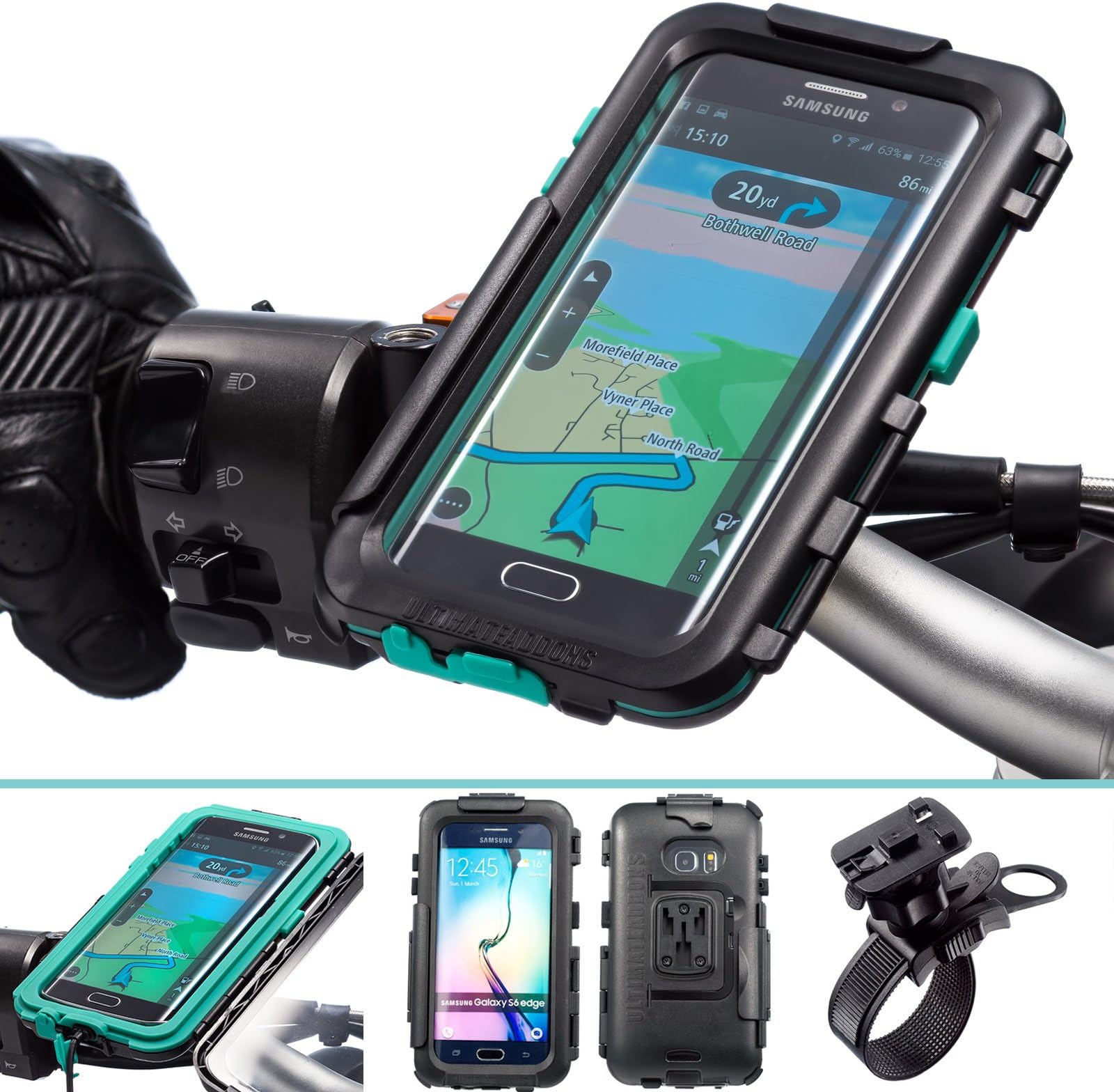 Ultimateaddons Motorcycle Tough Waterproof Case + Handlebar Strap Mount for Samsung Galaxy S6 / S6 Edge 5.1"