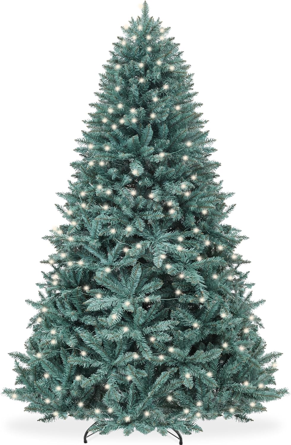 Trees - Best Choice Products 7.5ft Pre-Lit Blue Spruce Christmas Tree, Artificial Full Hinged Decor, Holiday Decoration w/ 420 Warm White Incandescent Lights, 1,384 Tips, Foldable Metal Base