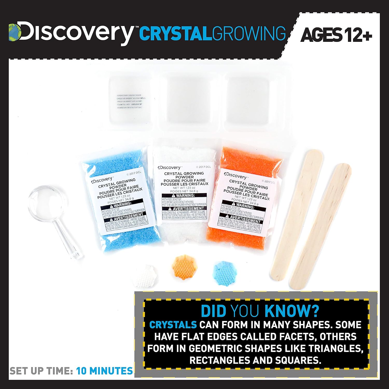 Amazon Com Discovery Kids Crystal Growing Kit By Horizon Group Usa Diy Stem Science Make Your Own 3 Colorful Crystals Toys Games